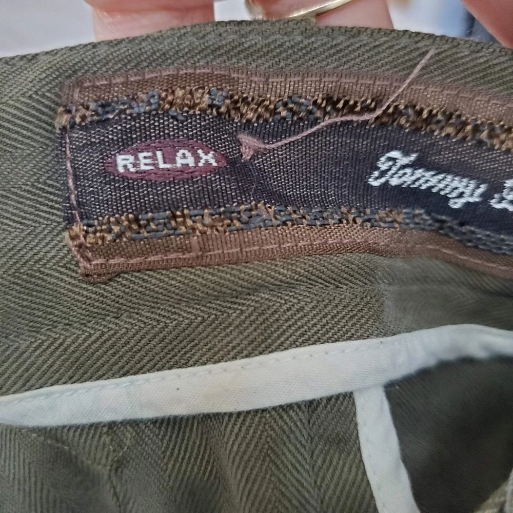 Tommy Bahama Men Pants 34 Olive Chino Pleated 100% Silk Relaxed Fit READ
